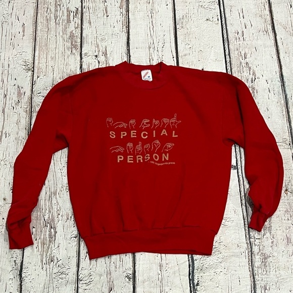 Vintage Special Person Sign Language 1980s Crewneck Pullover Sweatshirt - Picture 1 of 4